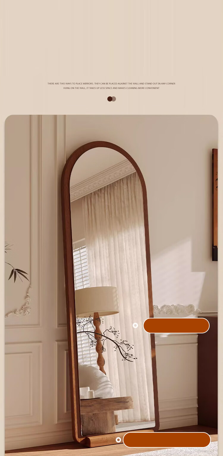 Huakai Star Full-Length Mirror Home Bedroom Dressing Mirror Dormitory Floor Mirror Wall-Mounted Mirror JY90 Wooden Base Coffee 160*50 6
