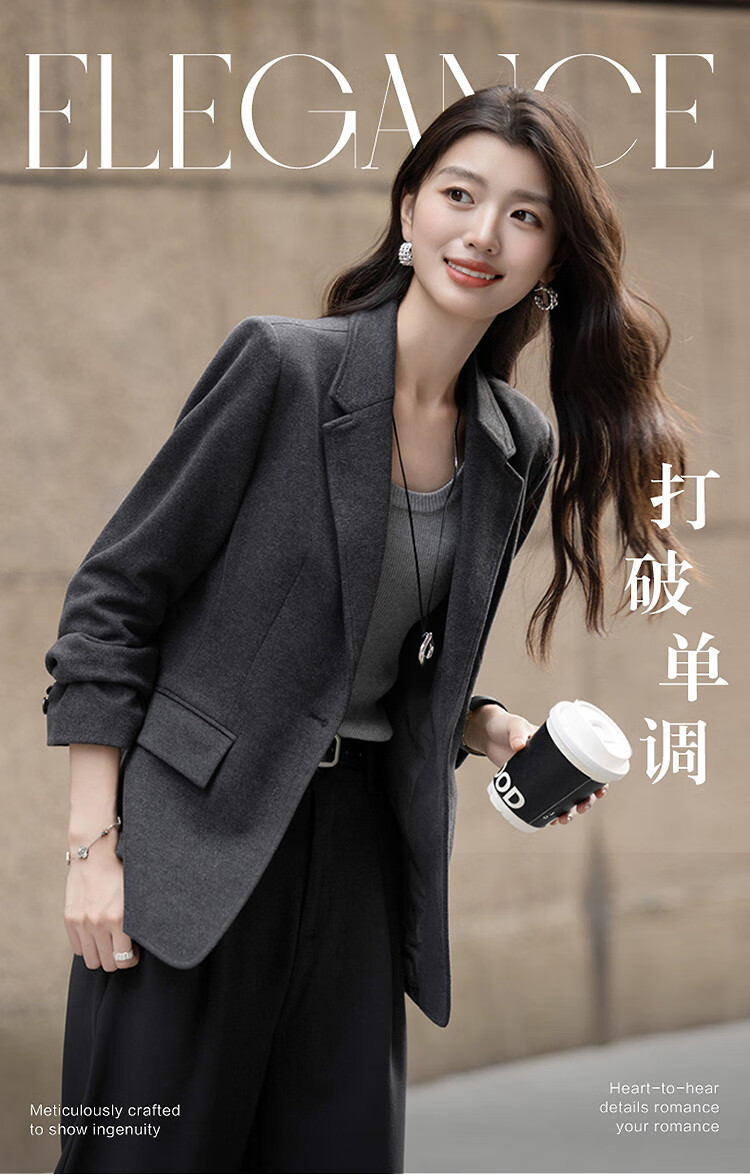 Demana [Smart Elite] Spring and Autumn Business Commuter Notched Lapel Single Button Starry Wool Slim Fit Elegant Women's Blazer 1