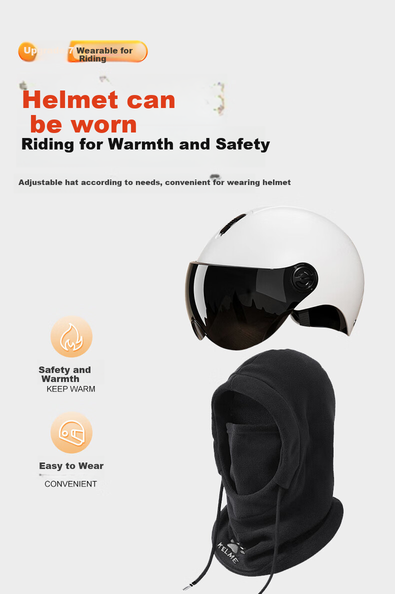 KELME Cycling Face Mask Balaclava, Winter Warm Hat for Men And Women, Fleece-Lined Neck Gaiter, Electric Motorcycle Snow Ski Face Protection against Cold Wind 10