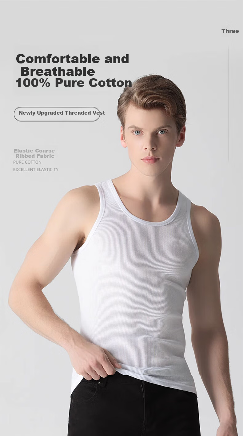 LangSha Pure Cotton Tank Top for Men, Thin Style with Thick Ribbing, Sleeveless Sports Fitness Undershirt, Sweat-Absorbing Breathable Undershirt for Hurdles 1