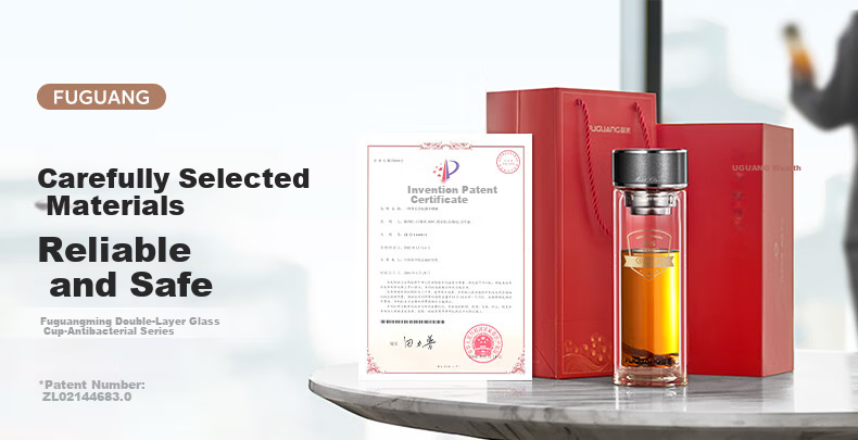 Fuguang Antibacterial Glass Cup, Double-Layer High Borosilicate Tea Infuser Mug, Tea-Water Separation Cup, Car Water Bottle for Men And Women, 400ml 1