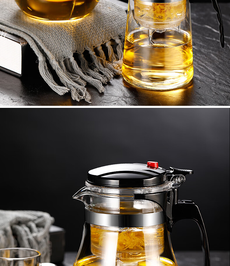 Ranye Glass Teapot with Heat-Resistant Cup, Press-Type Tea Infuser with Separate Compartments, 1000ml Simple Filter Tea Pot SY1000 18
