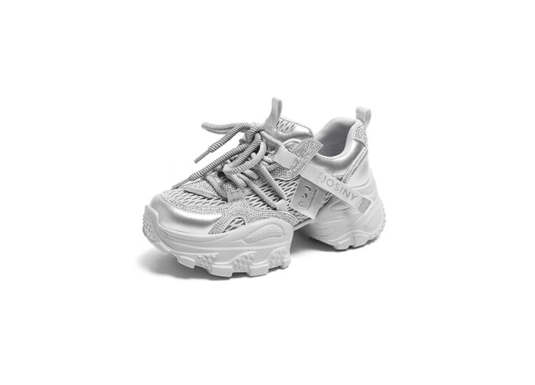 Zhuoshini Women's Thick Sole Dad Sneakers 2025 New Autumn Slimming Sports Casual Shoes Height Increasing Silver Size 39 10