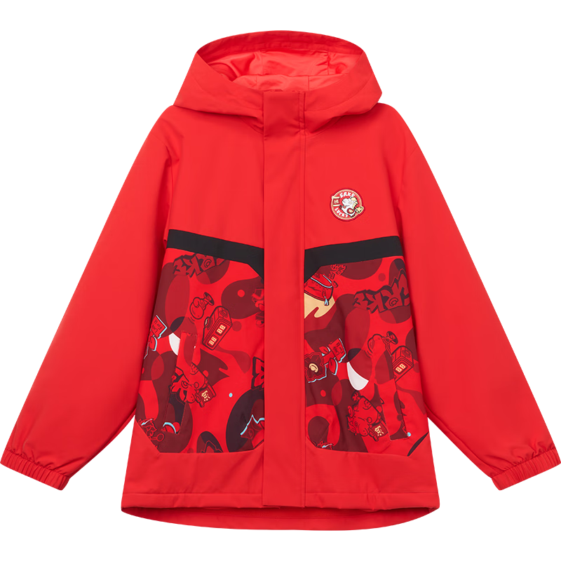 ERKE Kids Boys Girls New Year Coat Children's Four-Protection Technology Thickened Windbreaker Dragon Flame Red 165