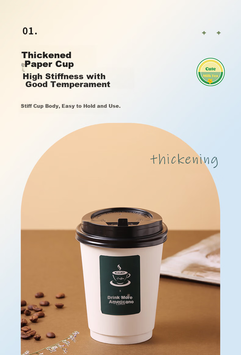 Baijie Disposable Cups, Paper Cups, Coffee Cups, Soy Milk Cups, Milk Tea Cups, Hot Drink Cups, 400ml, 25 Pieces 2