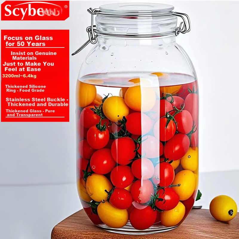 Scybe Infusion Jar, Sealed Container, 6 Jin Capacity, Infusion Bottle, Pickle Jar, Pickling Crock, Glass Jar for Marinating Eggs, Pandora 3.2L