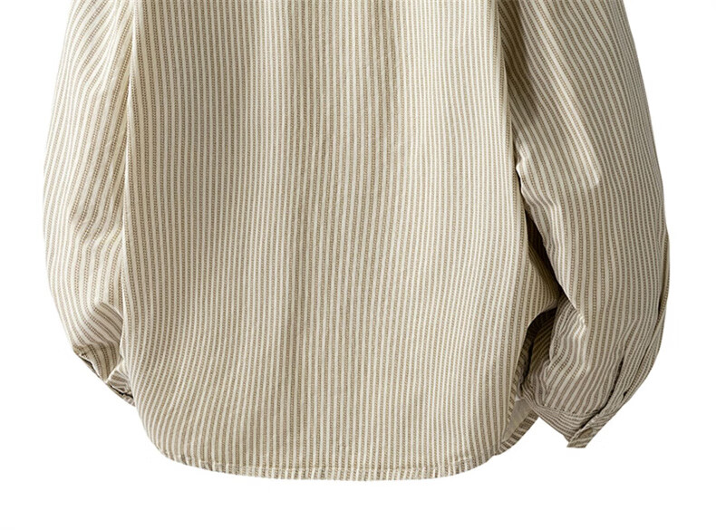 :CHOCOOLATE IT Pure Cotton Striped Long Sleeve Shirt Men Autumn New Loose Lapel Casual Jacket Shirt Beige L 5