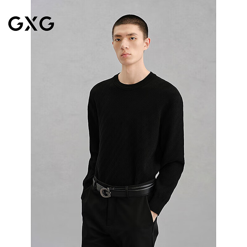 GXG Men's Black Crew Neck Basic Sweater Commuter Knitwear Black 190/XXXL