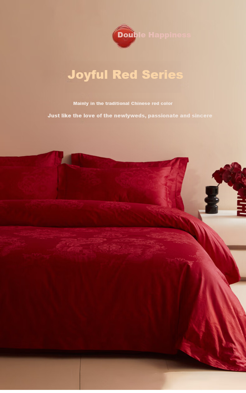 Huangchaojiasi Wedding Four-Piece Set, Jacquard Wedding Bedding, New Home Red Duvet Cover Bed Sheet, for 1.5/1.8 Meter Bed 3