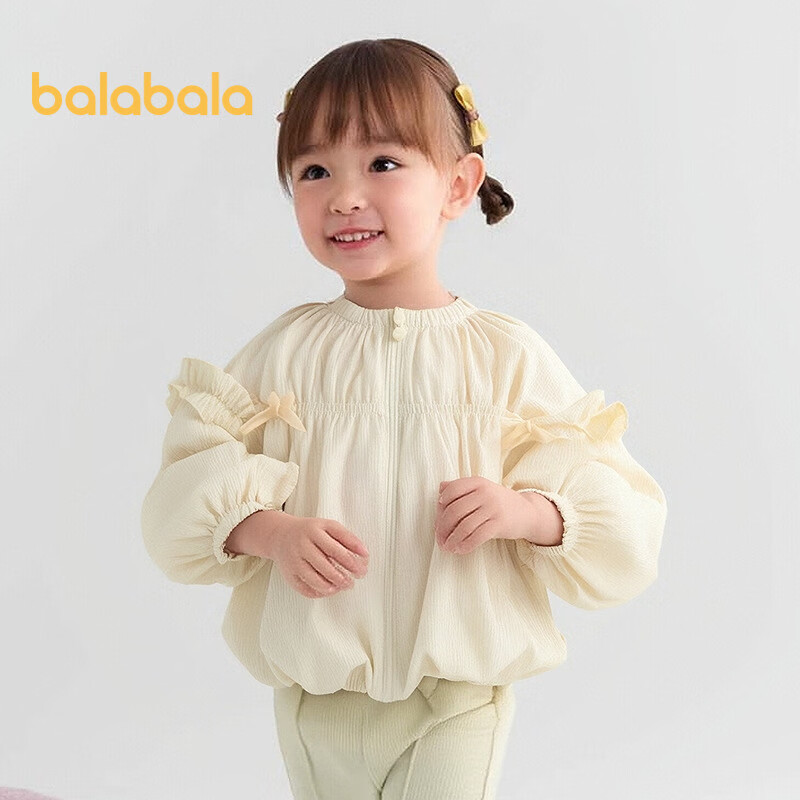 BALABALA Children's Outerwear, Girls' Coat with Puff Sleeves, Autumn Wear, Sweet Bow Desig