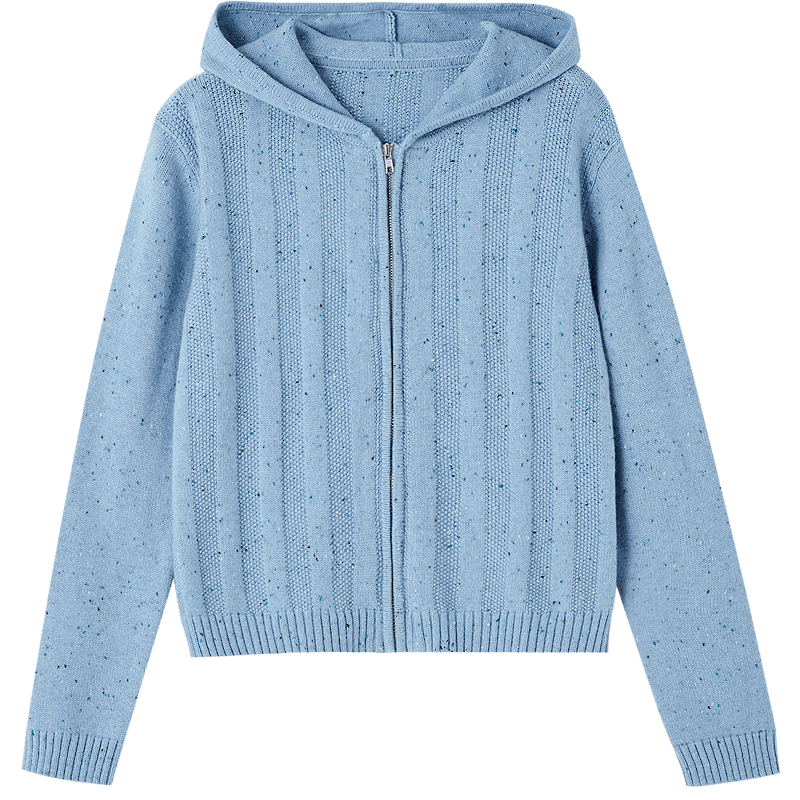Demana Dot Yarn Cardigan Autumn Elegant Hooded Wool Blend Knit Sweater Women's Top