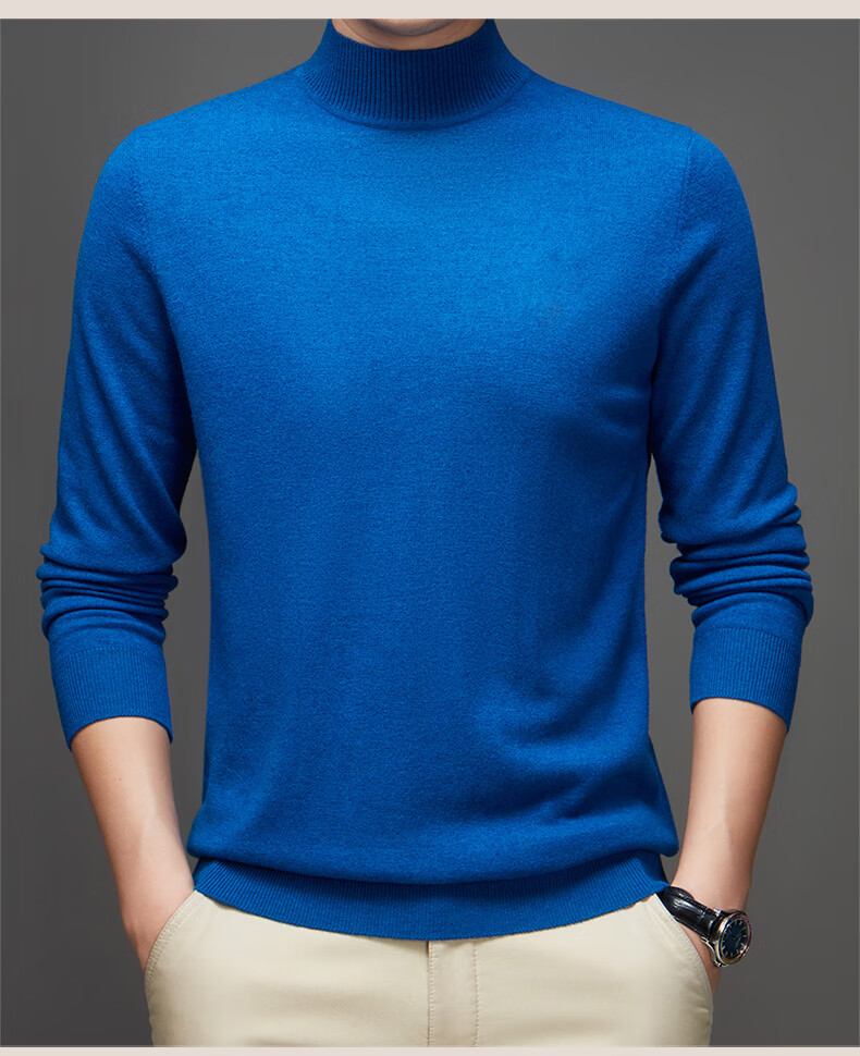 Hengyuanxiang Pure Wool Men's Autumn Winter Thin Half Turtleneck Knit Sweater Top Dark Red 175 15