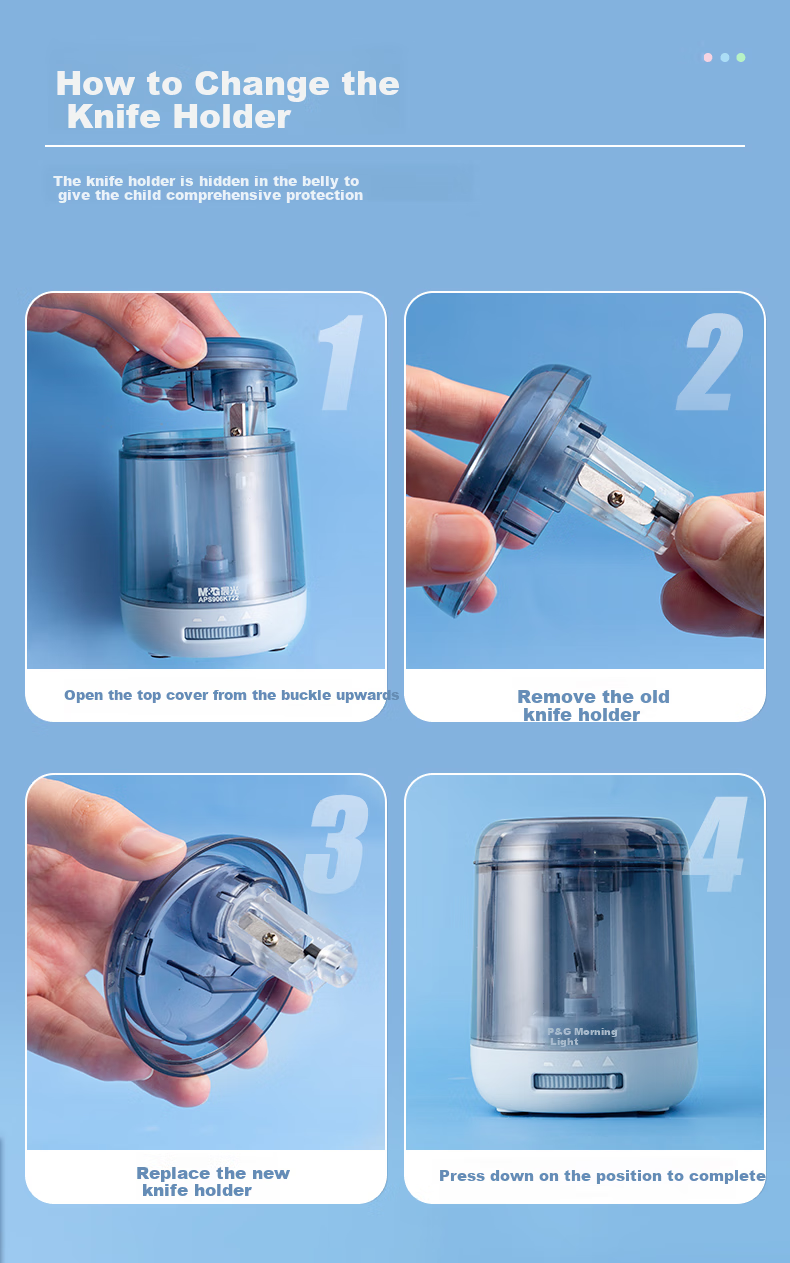 M&G Large-Aperture Fully Automatic Pencil Sharpener, Electric Rotary Pencil Sharpener with Thickened Rod, Automatic Pencil Sharpener for Elementary School Students, Back-To Stationery 16