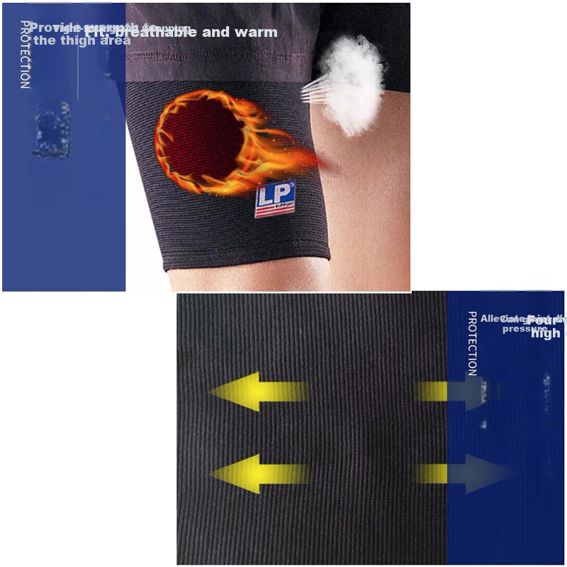 LP 648 Sports Thigh Support, for Running And Fitness, Badminton And Basketball Thigh Sleeve, Single Pack, Black, Size M