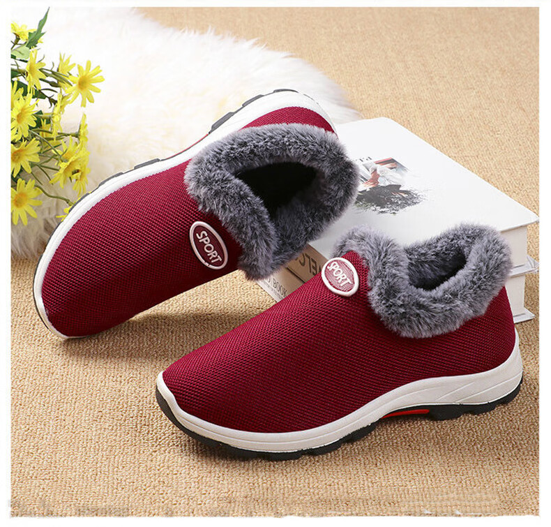 FOOTOPPO Slip-On Fleece-Lined Cotton Shoes for Women, Warm Winter Footwear for Elderly, Traditional Beijing-Style Cotton Shoes for Seniors, Comfortable Slippers for Older Wome 14