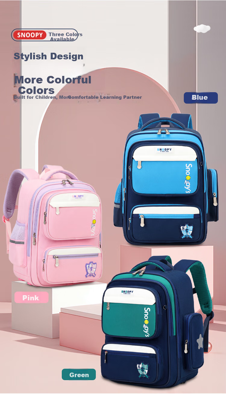 SNOOPY Schoolbag for Primary School Students, Children's Spine-Protecting And Load-Reducing Backpack for Grades 1-3 Large Capacity Boys' Shoulder Bag Blue Large Size 7