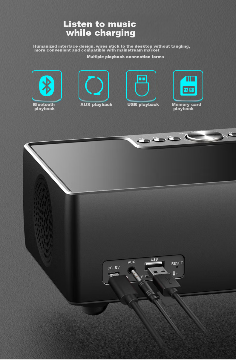 Soaiy Bluetooth Speaker Alarm Radio All-In Computer High-Quality Smart Portable Subwoofer Wireless Music Player with Card Slot LCD S69 Black 9