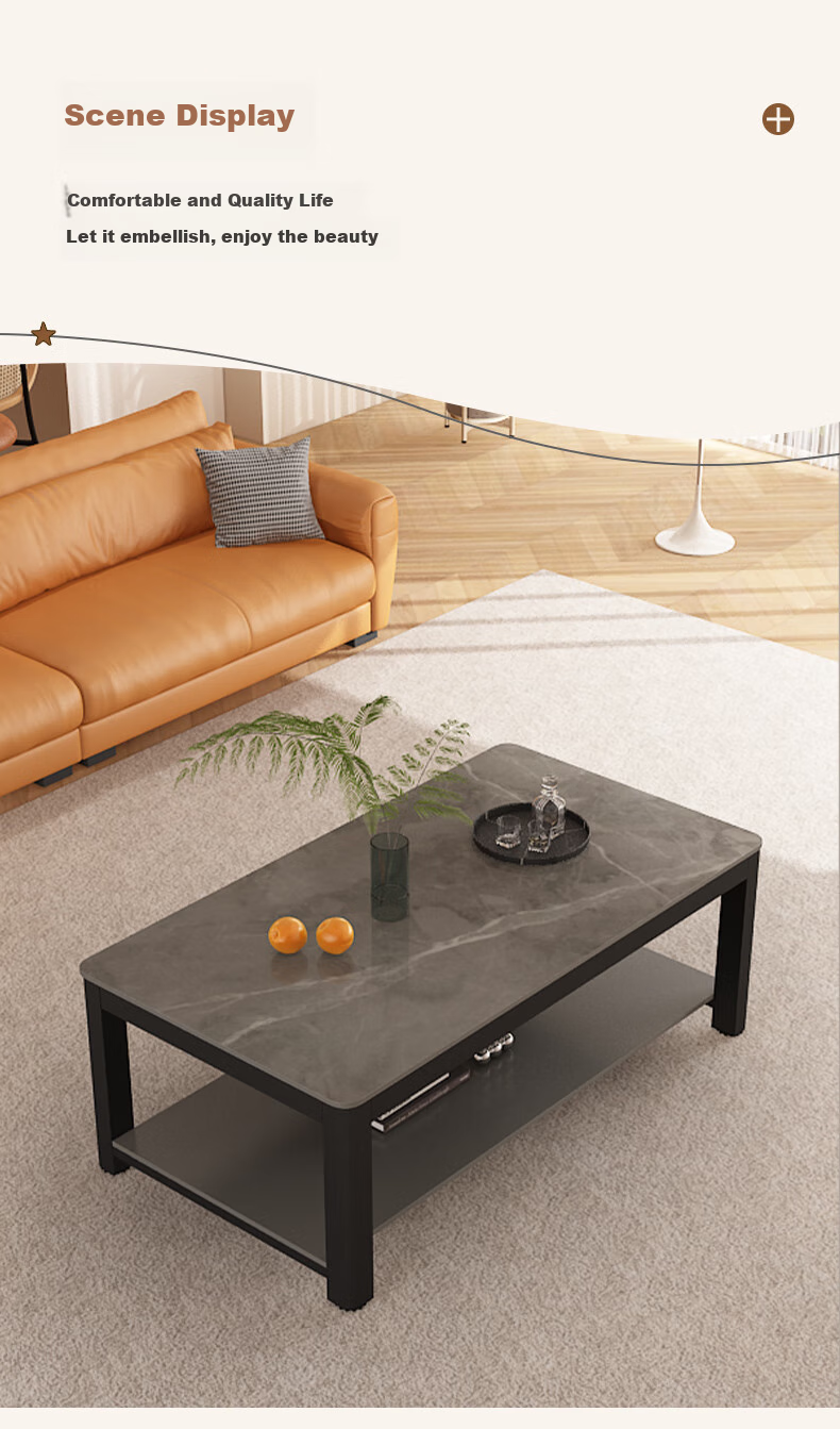 Yameile Coffee Table for Living Room, Simple And Modern, Rock Slab Marble Pattern, Double-Layer Storage, Office Tea Table 4
