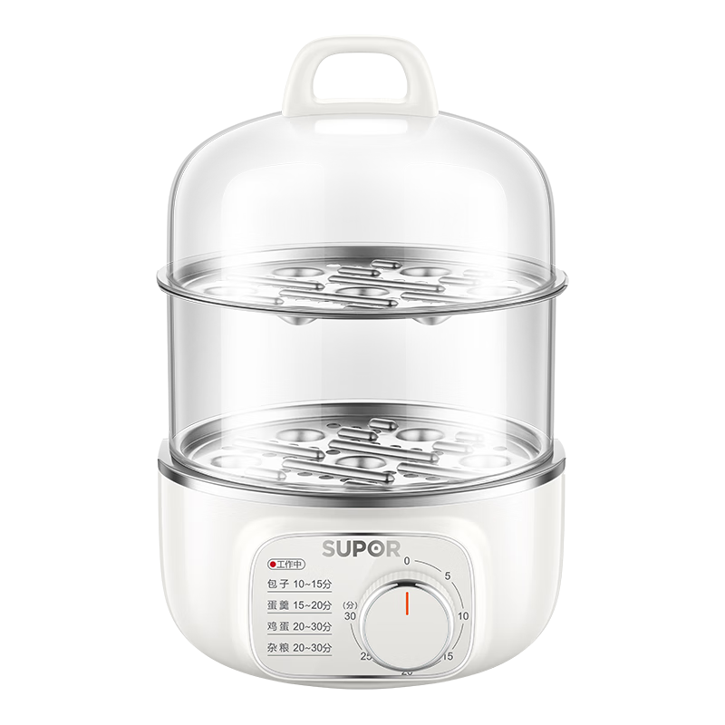 SUPOR Egg Cooker, Small Electric Steamer, Egg Cooking Wonder, Multifunctional Household Double-Layer Steamer, Timer Function with Auto Shut-Off, [Random Delivery of New Or Old Models] Z16YK958