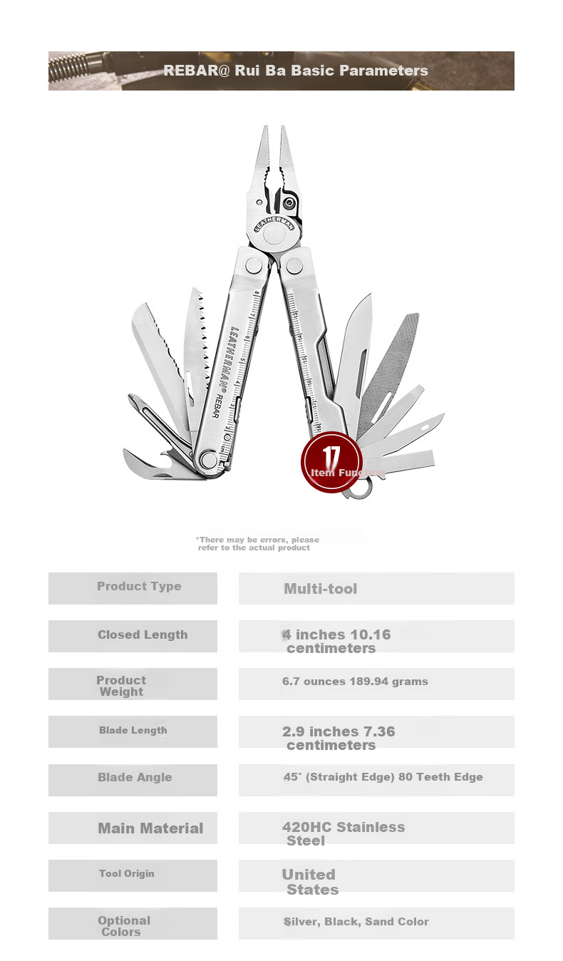 LEATHERMAN Leatherman REBAR Knifeless Version, Multi-Functional Combination Tool Pliers for Home, Outdoor And Household Use 8