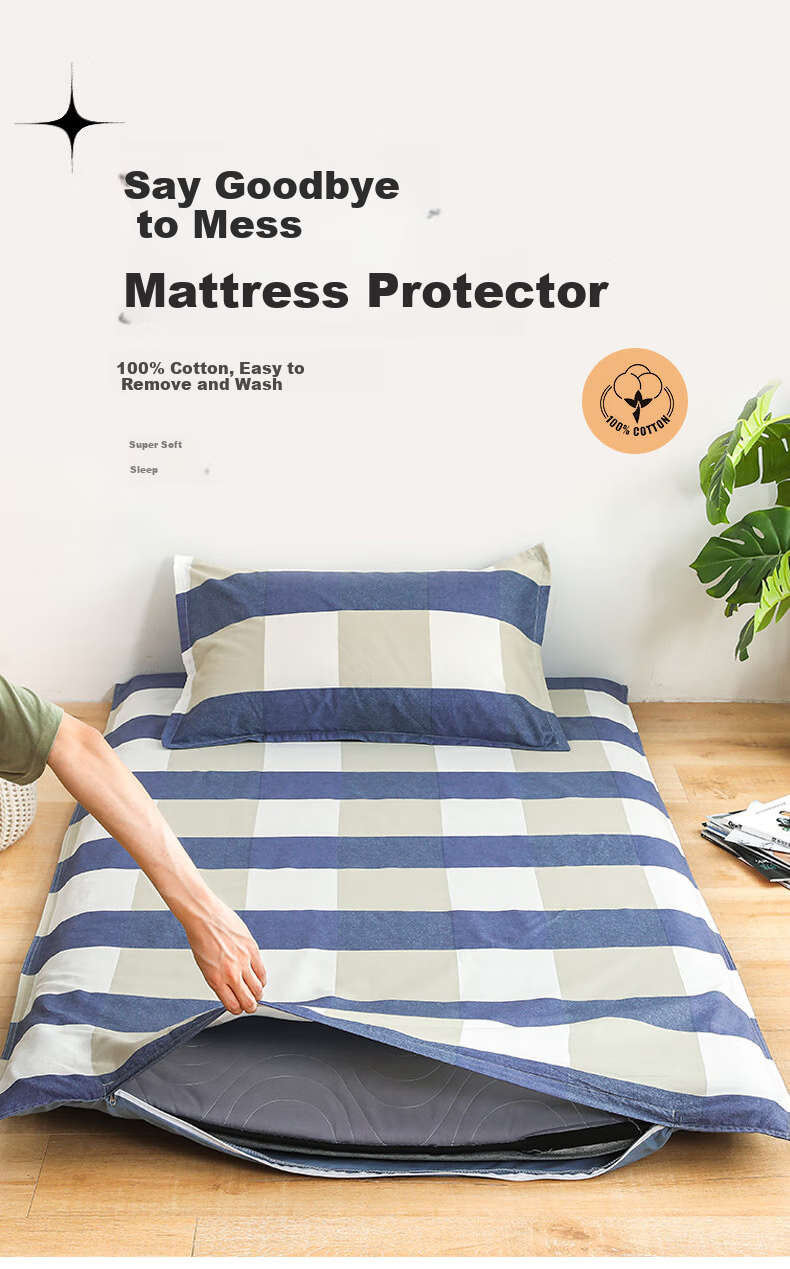 Yunjin Dormitory Mattress Protector, Pure Cotton Fitted Sheet Cover, Fully Enclosed Mattress Cover, Student Mattress Cover, Yinxiang, 90*190cm 1