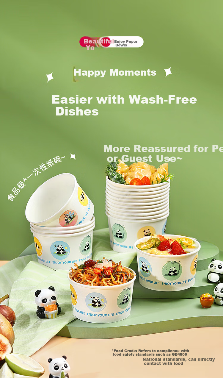 MARYYA Disposable Bowls, Food-Grade, 360ml*60 Pieces, Heat-Resistant, Takeaway, Outdoor Picnic, Round Paper Lunch Boxes 1