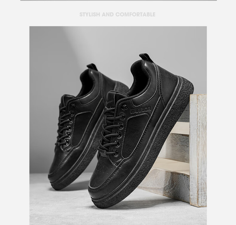 Huili Official Men's Shoes, Autumn And Winter New Casual Sports Leather Shoes, Slip-On Sneakers for Men, 2704 Black, Size 42 17