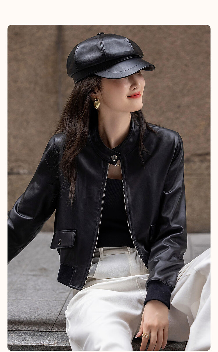 Demana Minimalist Unisex Winter Motorcycle Style Sheepskin Stand Collar Comfortable Slimming Fashionable Short Jacket for Women 2