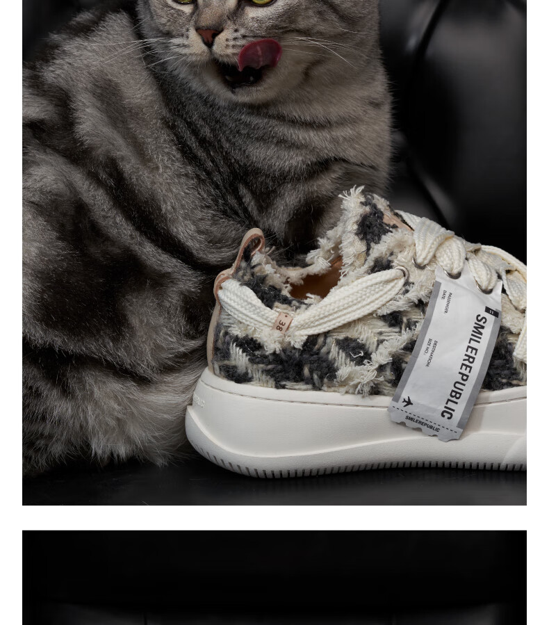 Smilerepublic Black and White Herringbone Low-top Replaceable Open-mouth Thick-soled Shoes Black 37 2