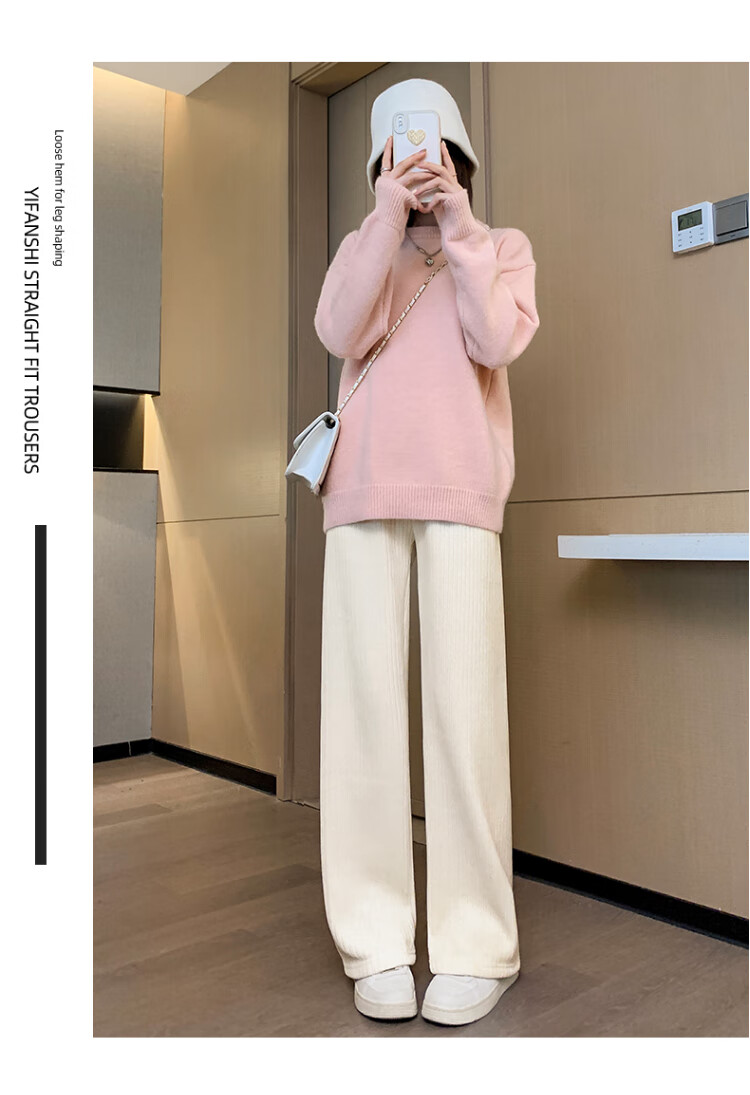 LangSha Chenille Wide-Leg Pants for Women Autumn Winter Fleece Thickened Draped Loose Straight Corduroy Casual Lounge Pants 9