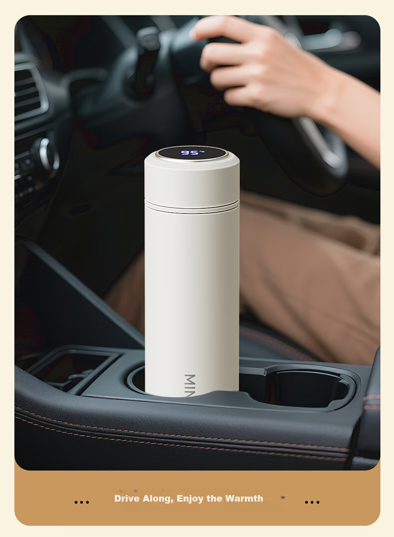 MINISO Large Capacity Insulated Water Bottle for Women High-End Portable Car Student Tea Cup Cloud White 495mL 9