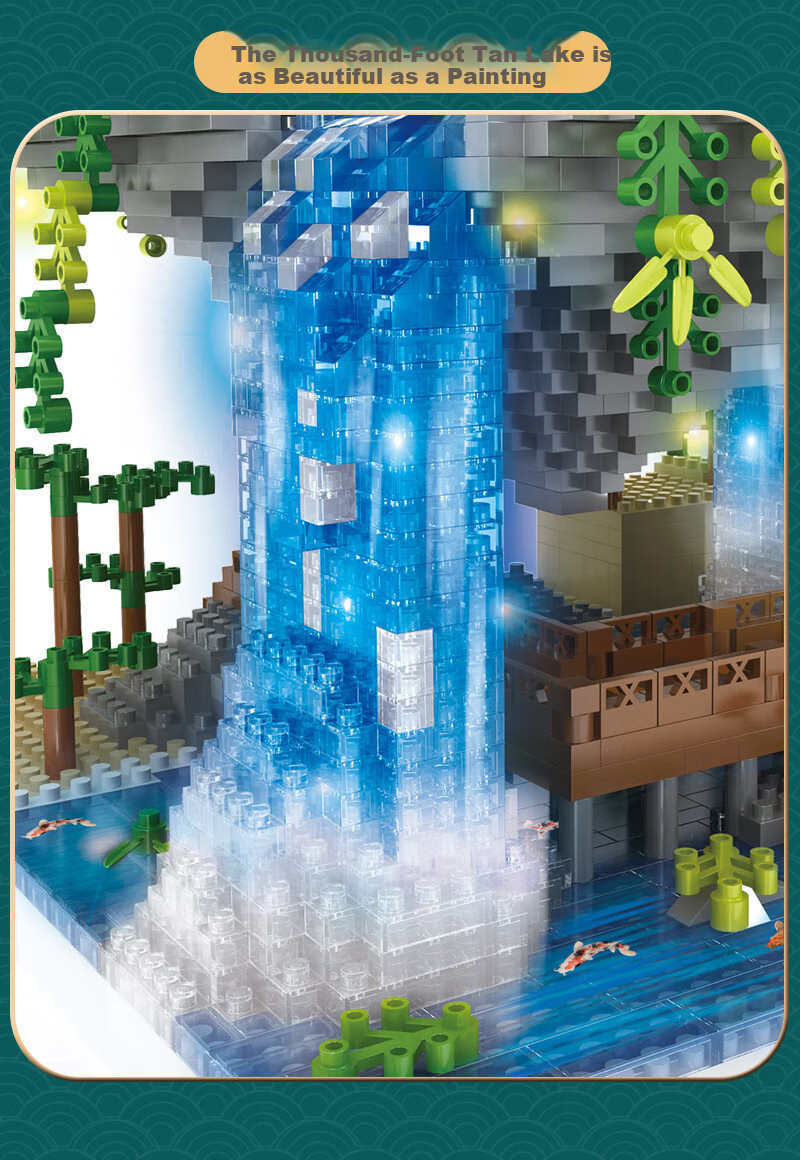 Miaoyan [2 Figurines] Peach Blossom Pond Architecture Compatible with Lego Building Blocks Display Set, Birthday Gift for Children Aged 7-14 7