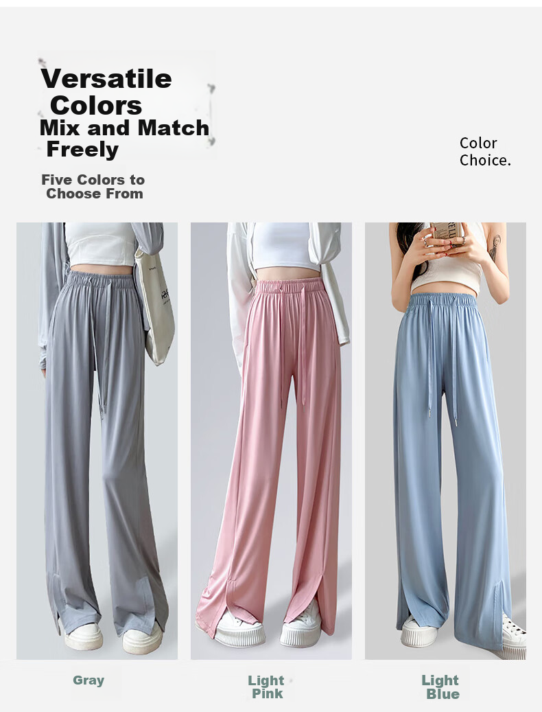 Langsha Women's Ice Silk Wide-Leg Sun Protection Pants Straight Quick-Dry Casual Breathable Sports Slimming Anti-Mosquito Long Pants 14