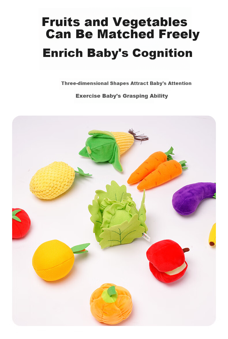 Jollybaby Pull-Out Toy for Babies, Chewable Pretend Play, Early Education Toy with Rattle, My Vegetable Garde 7