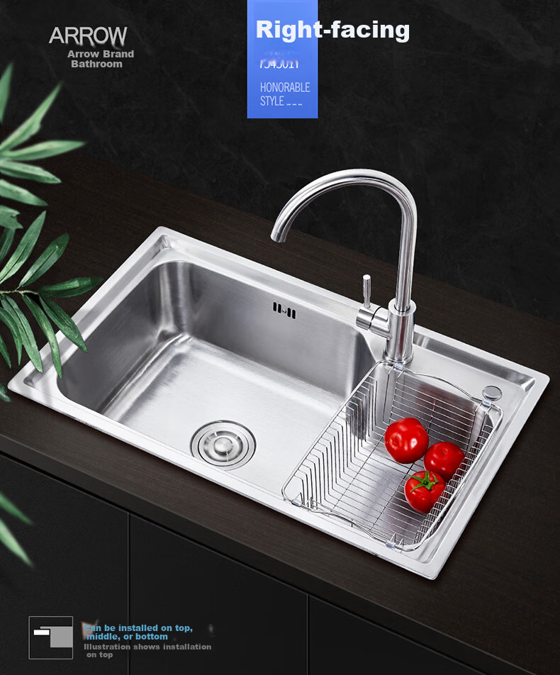 ARROW 304 Stainless Steel Sink, Single Bowl Kitchen Basin, Compact Dishwashing Sink [Renovation Subsidy 15%] 16