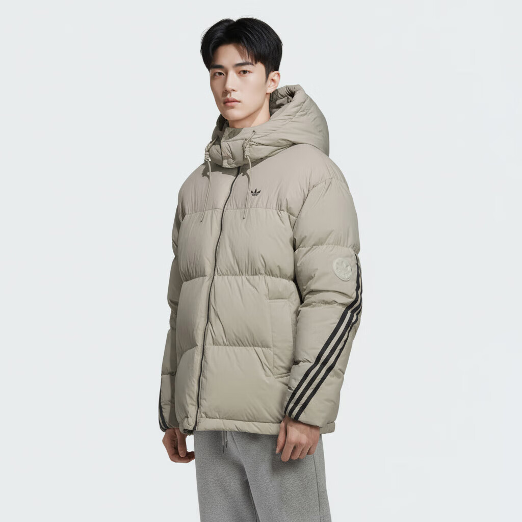 Adidas Originals Men's 3S PUFFER DOWN Short Down Jacket KC2563 Grey Brown XL 1