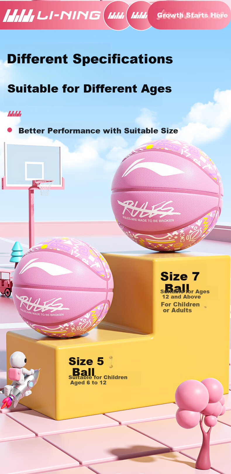 Li-Ning Children's Basketball Size 5, Kindergarten Outdoor Cement Court Competition Training, Elementary School Student Size 5 Wear-Resistant Basketball Gift 7