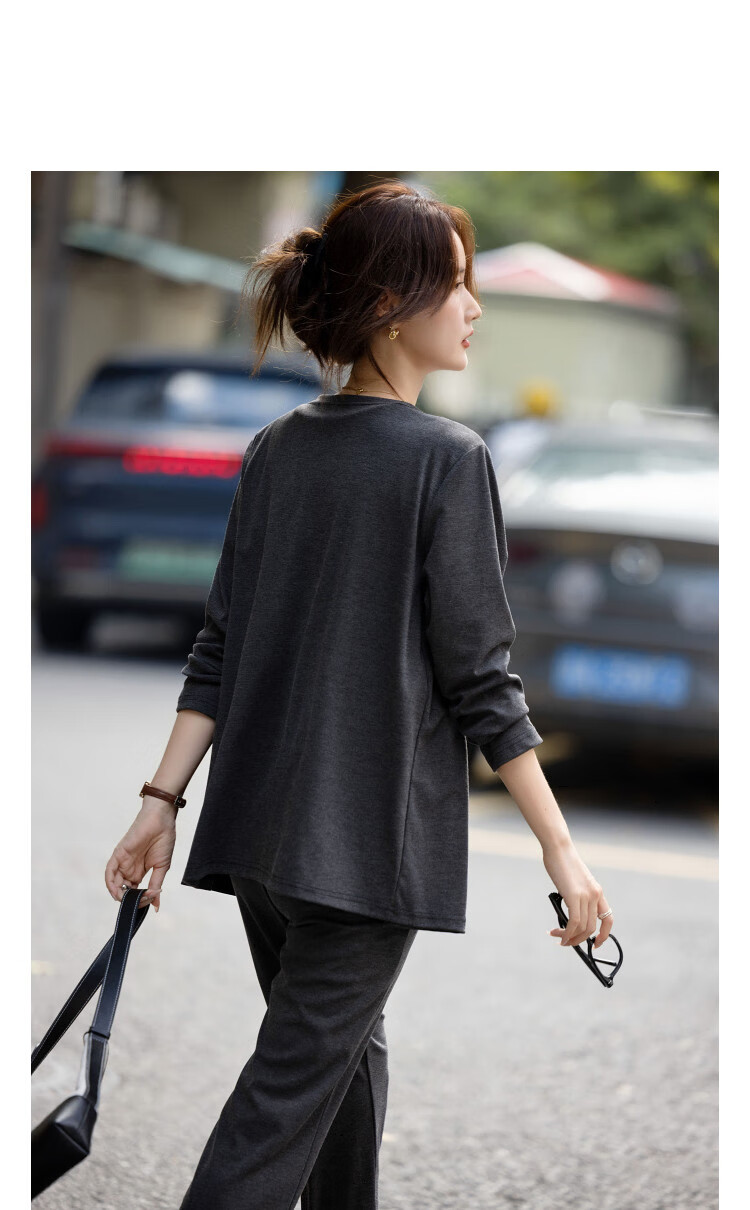 Demana Smart Sensory Three-Piece Set Autumn Korean Style Urban Casual V-Neck Cross Top Elastic Waist Long Pants Women's Suit 2