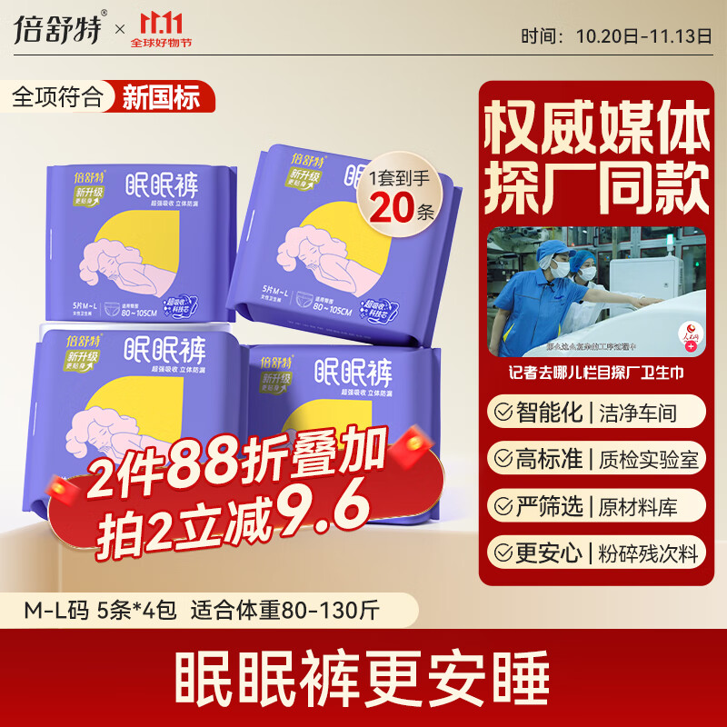 Beishute Sleep Pants, Night Use Panty-Style Sanitary Napkin, Sleeping Pants M-L Size 20 Pieces 80-130 Jin, Sold by JD Safety Shorts