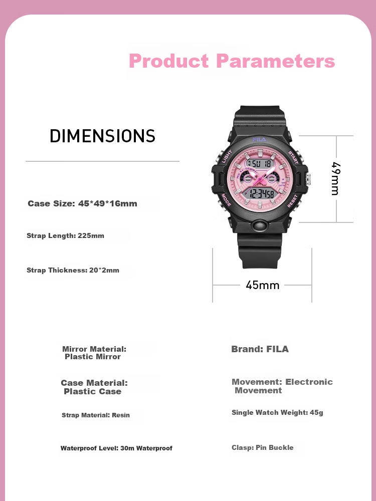 FILA Electronic Watch, Sweet And Cool Style Digital Watch for Men And Women, Sports Student Watch, Gift for Children, 6742-001 9