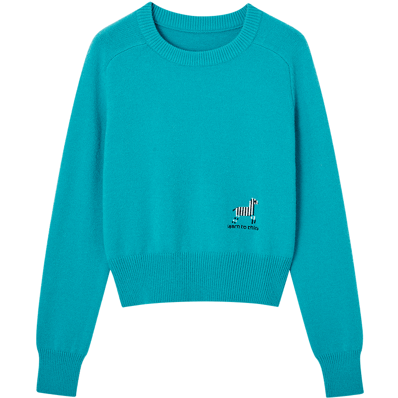 Dme Salt Breeze Roaming Winter Dopamine Embroidered Crewneck Stretchy Knit Sweater for Petite Women
