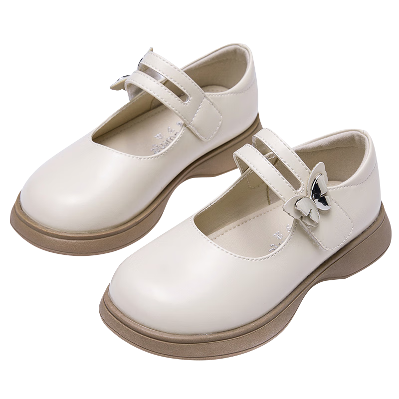 Fulomi Girls' Leather Shoes Children's Princess Square Toe Flats Fashion School Performance Shoes Off-White Matte Style Size 35
