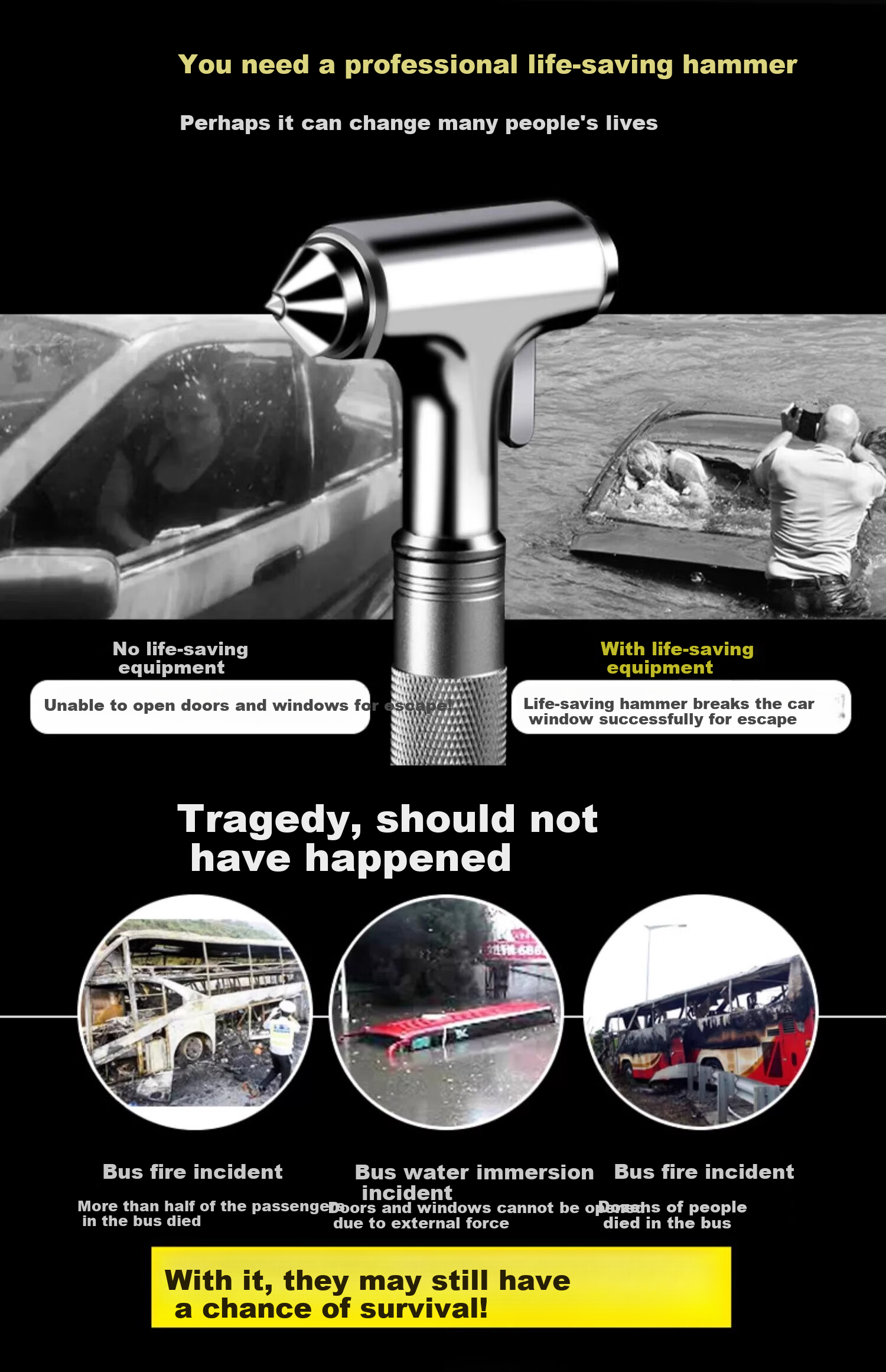 Heimang Car Safety Hammer, Multi-Functional Life-Saving Hammer, Escape Window Breaker, Survival Hammer [Tungsten Steel Model], Safety Hammer 3