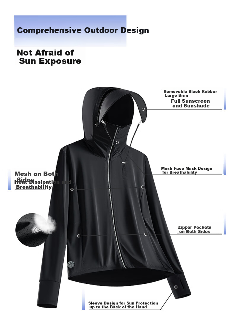 FitonTon Women's Sun Protection Jacket, UV-Resistant UPF100+, Hooded Sun Protection Shirt with Detachable Brim, Lightweight Outer Layer 14
