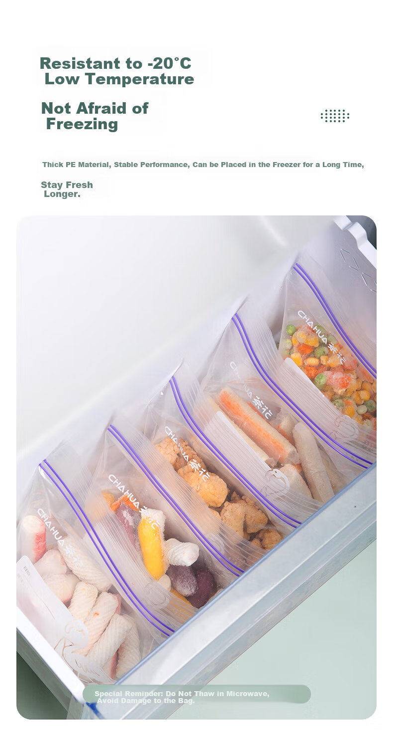 CHAHUA Food Storage Bags, Large Size Combination Pack, 70 Pieces, Thickened Double-Ribbed Food-Grade Fresh-Keeping Storage Bags, Self-Sealing Bags 7