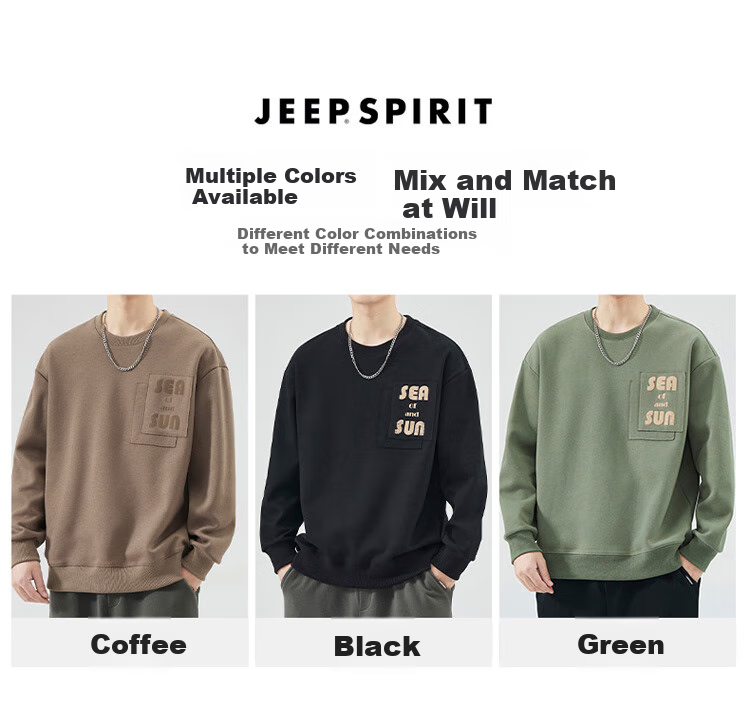JEEP SPIRIT Men's Sweatshirt Jacket, Men's Autumn And Winter Long-Sleeve T-Shirt, Trendy Casual Outerwear, Heavyweight Base Layer 2