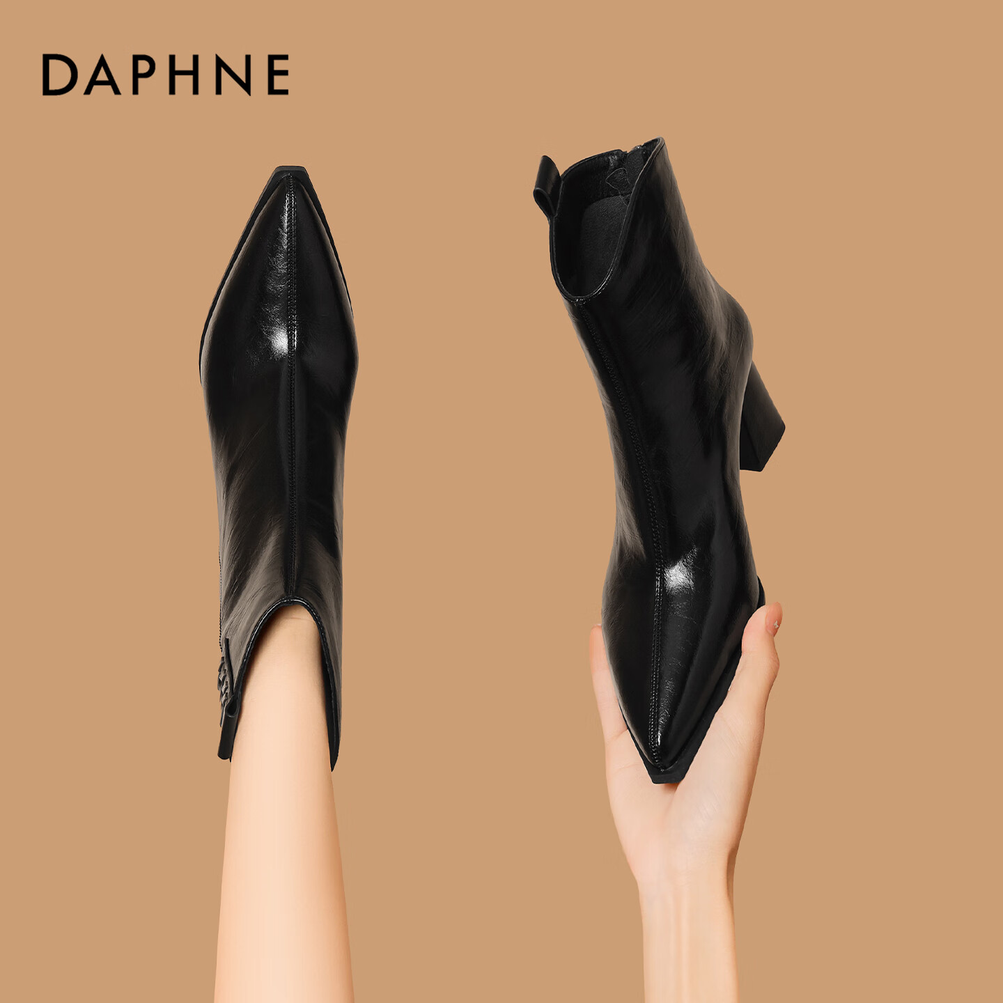 Daphne Vintage Pointed Toe Ankle Boots Autumn New Versatile Back Zipper Martin Boots 4025605042 Black Size 37