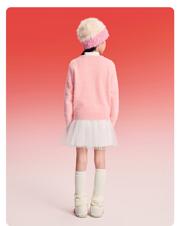 Balabala [balaOne] Girls' Soft Knit Cardigan Red New Year Festival Autumn Winter Sweater 6