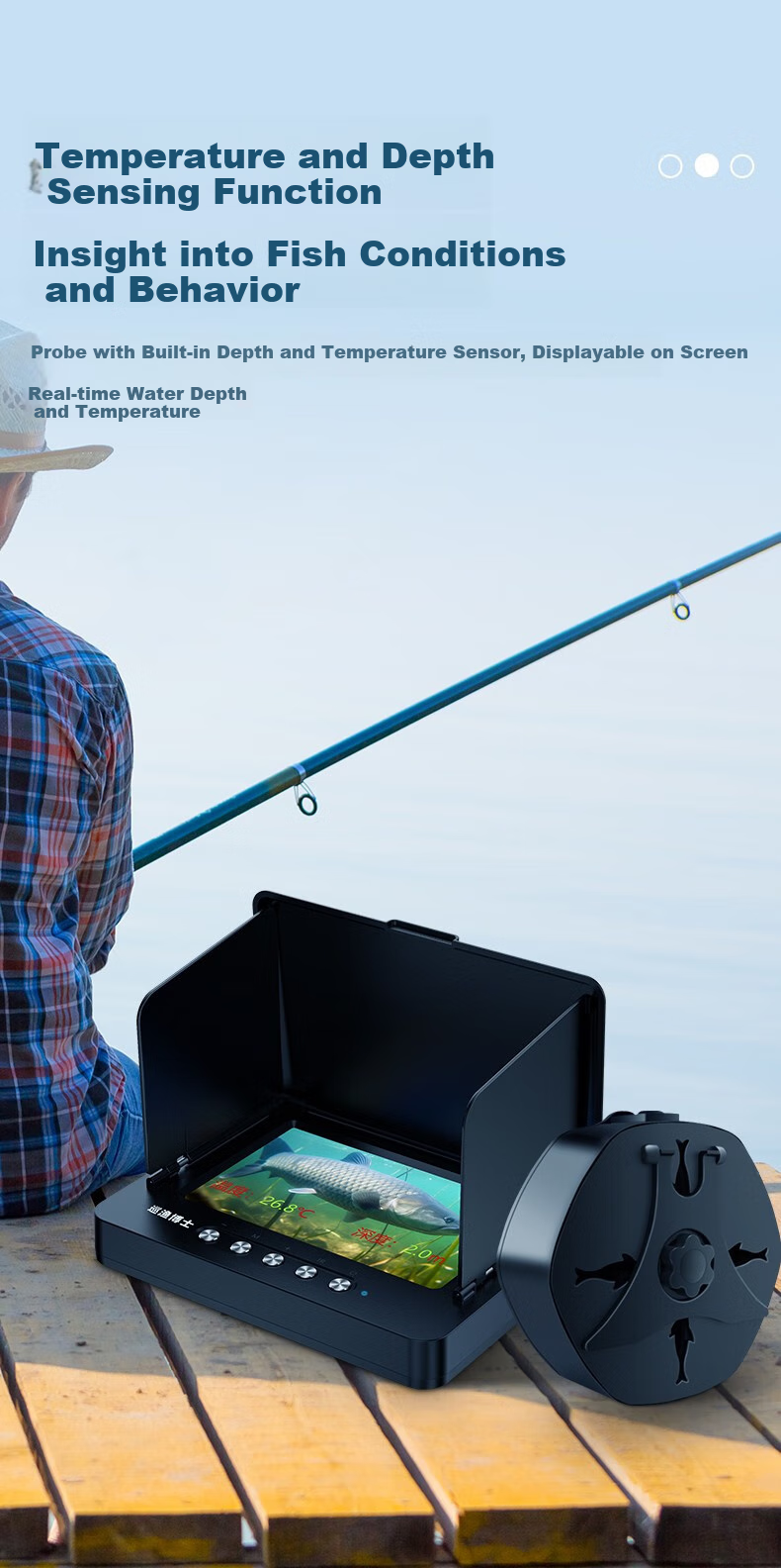 Xunyuboshi 360-Degree Rotating Underwater Fish Finder, Ultra-High Definition Probe, 4.3-Inch HD Screen + 360-Degree Temperature-Sensing Deep Head + 30 Meters 10