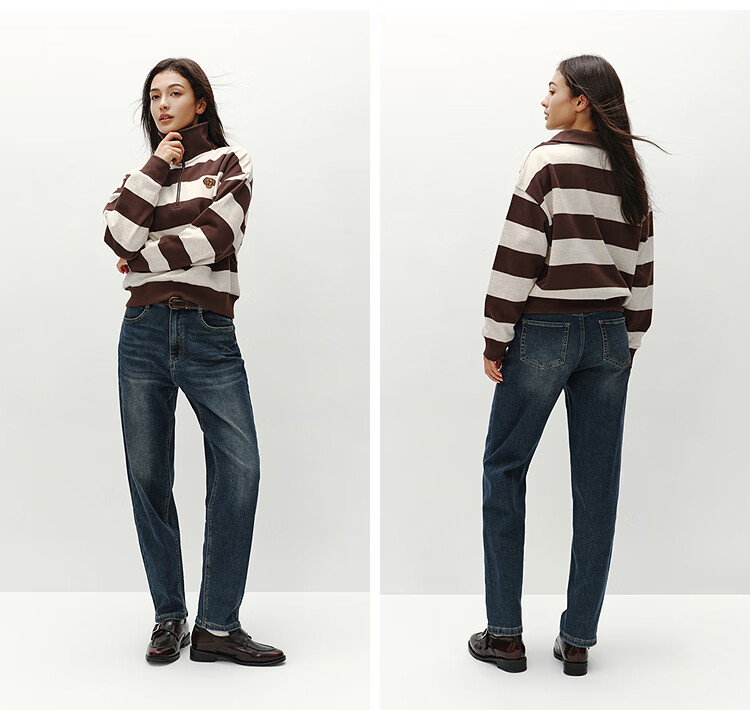 Semir Senrou | Women's Jeans, Winter Fleece-Lined, Distressed Tapered Pants, Comfortable Retro Long Trousers, 103724124004 14